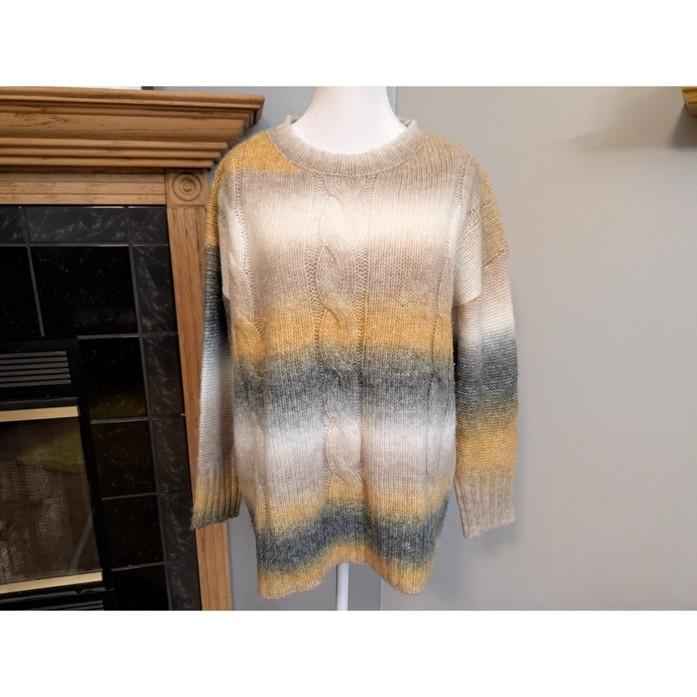 And the Why Ombre Knit Sweater‎ Size S/M Beige Mustard Gray Cozy Soft Cable Knit